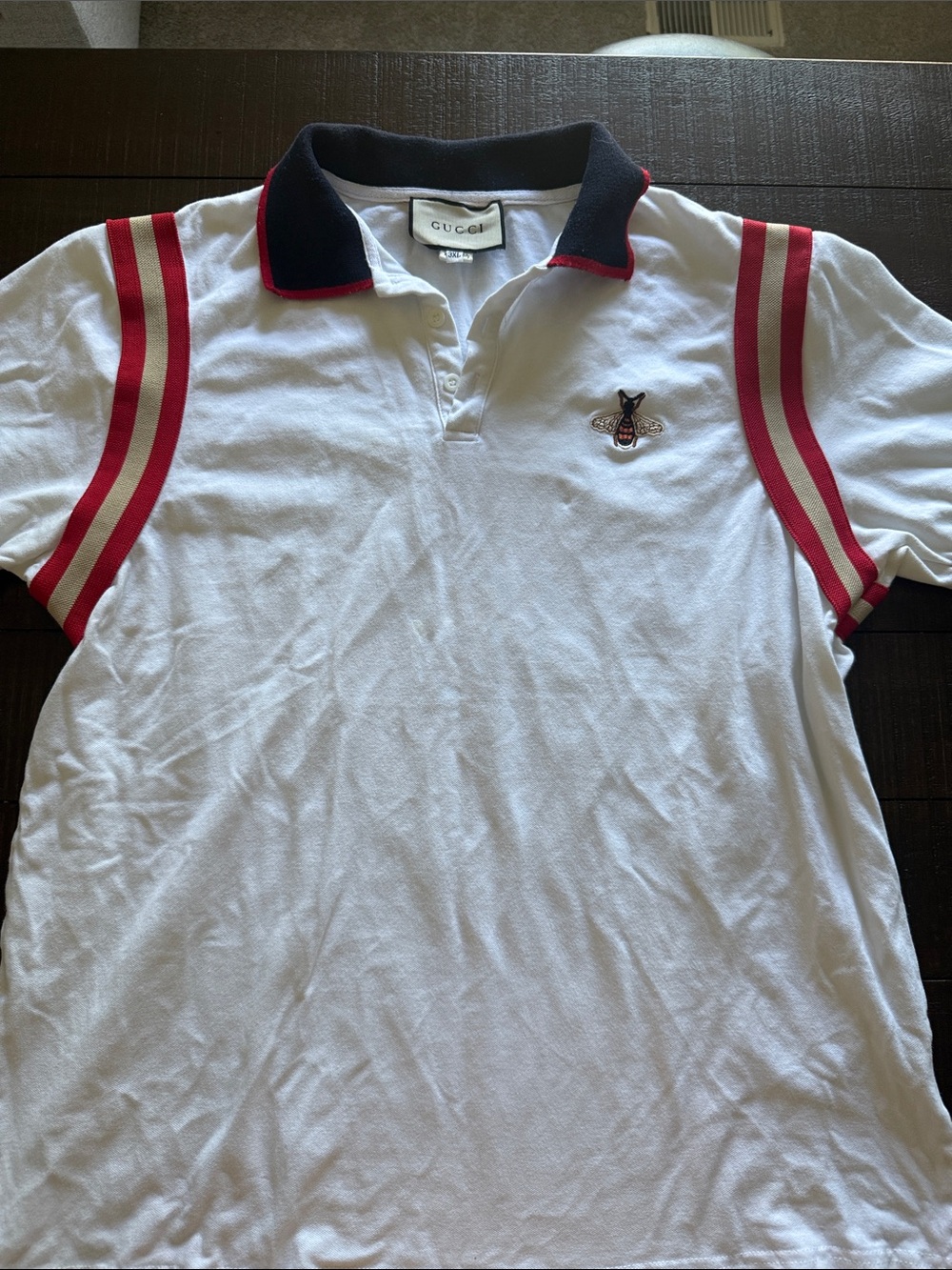 Gucci White Polo with Black Collar and Red Sleeve Stripes